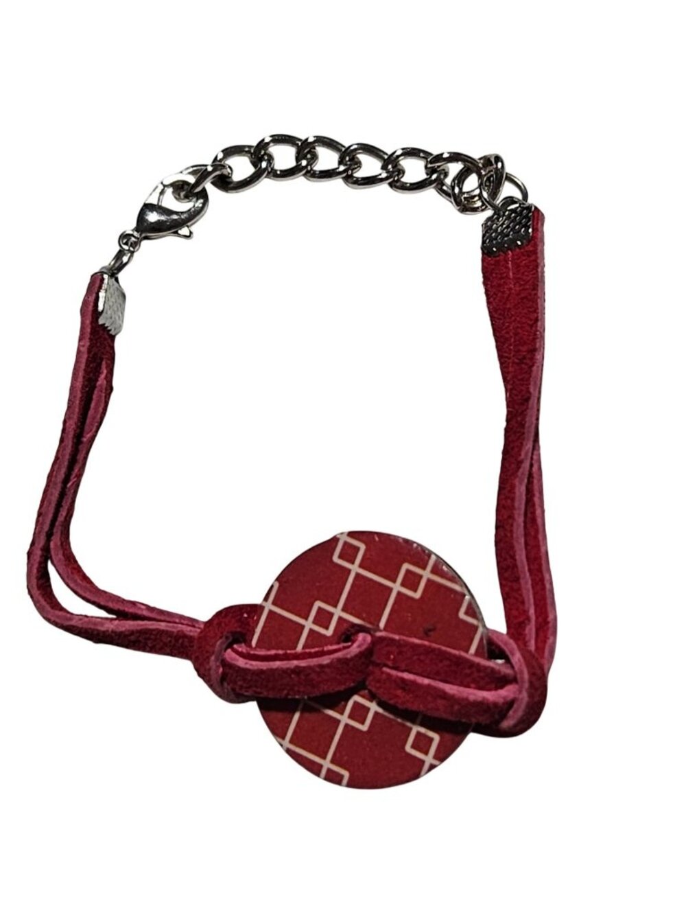 Boho Chic Pendant Bracelet Red Geometric Pattern Suede Cord Fashion Jewelry